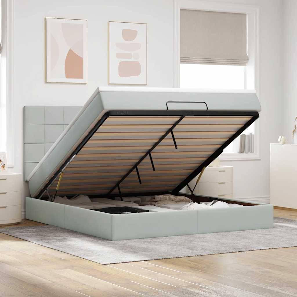 vidaXL Ottoman-Bett mit Matratzen Hellgrau 180x200 cm Samt
