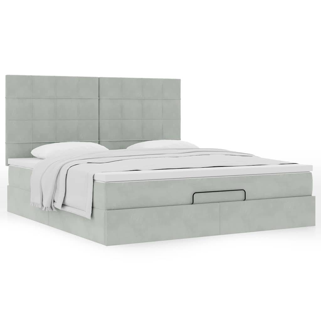 vidaXL Ottoman-Bett mit Matratzen Hellgrau 180x200 cm Samt