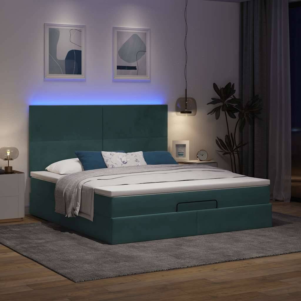 vidaXL Ottoman-Bett mit Matratzen &amp; LEDs Dunkelgrün 180x200 cm Samt