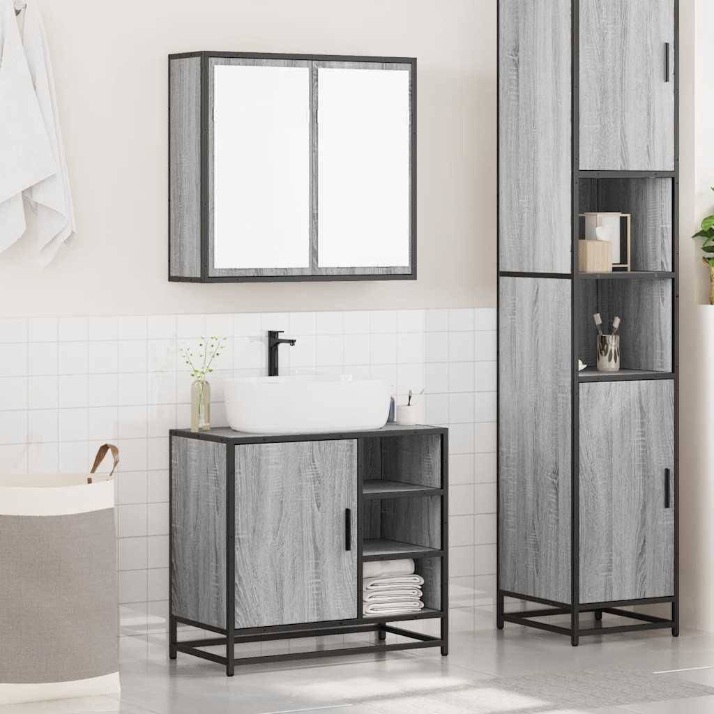 vidaXL 2-tlg. Badmöbel-Set Grau Sonoma Holzwerkstoff