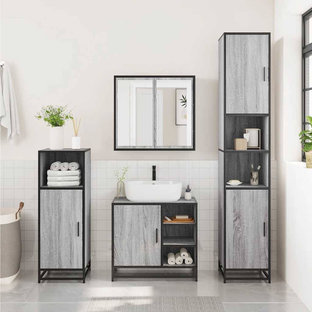 vidaXL 2-tlg. Badmöbel-Set Grau Sonoma Holzwerkstoff