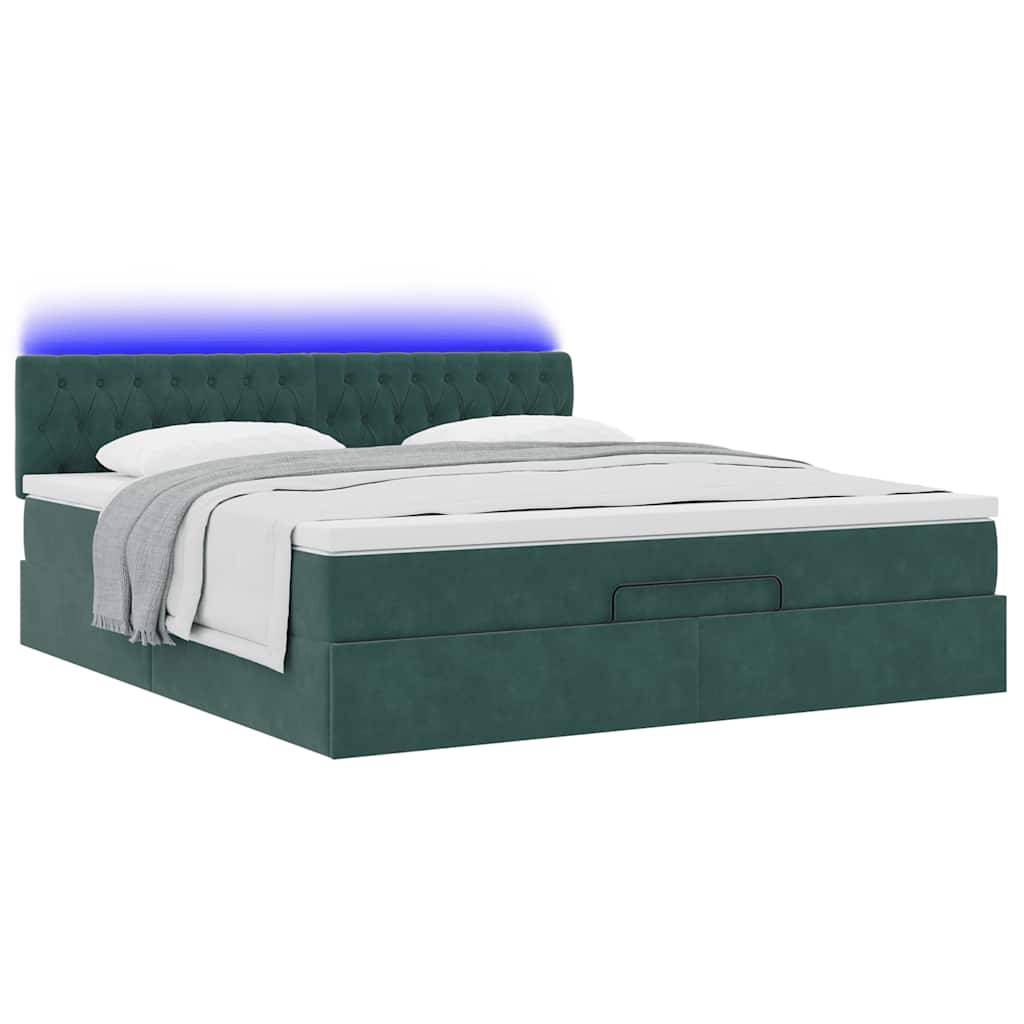 vidaXL Ottoman-Bett mit Matratze & LEDs Dunkelgrün 160x200 cm Samt