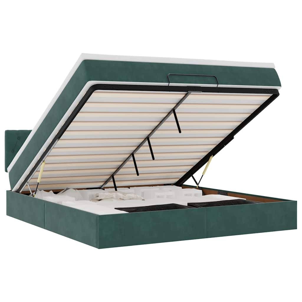 vidaXL Ottoman-Bett mit Matratze & LEDs Dunkelgrün 160x200 cm Samt