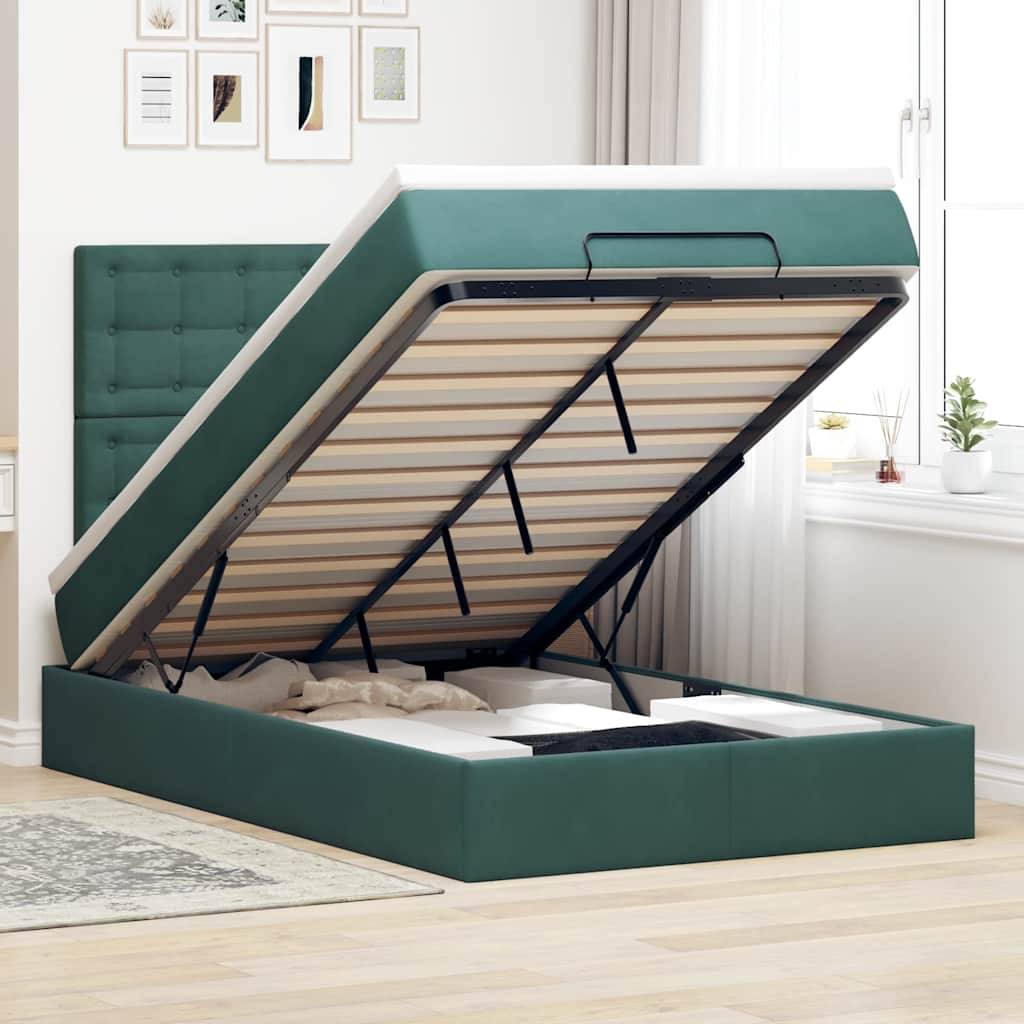 vidaXL Ottoman-Bett mit Matratzen Dunkelgrün 120x200 cm Samt