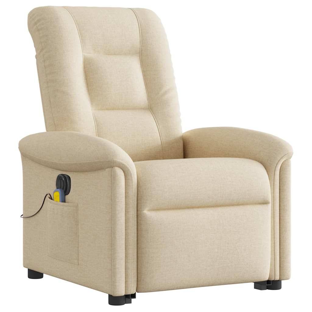 vidaXL Elektrischer Massagesessel mit Aufstehhilfe Creme Stoff