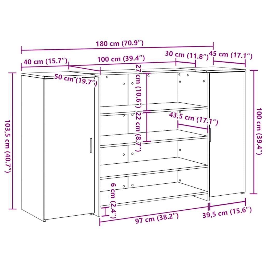 vidaXL Empfangstheke Schwarz Eichen-Optik 180x50x103,5cm Holzwerkstoff