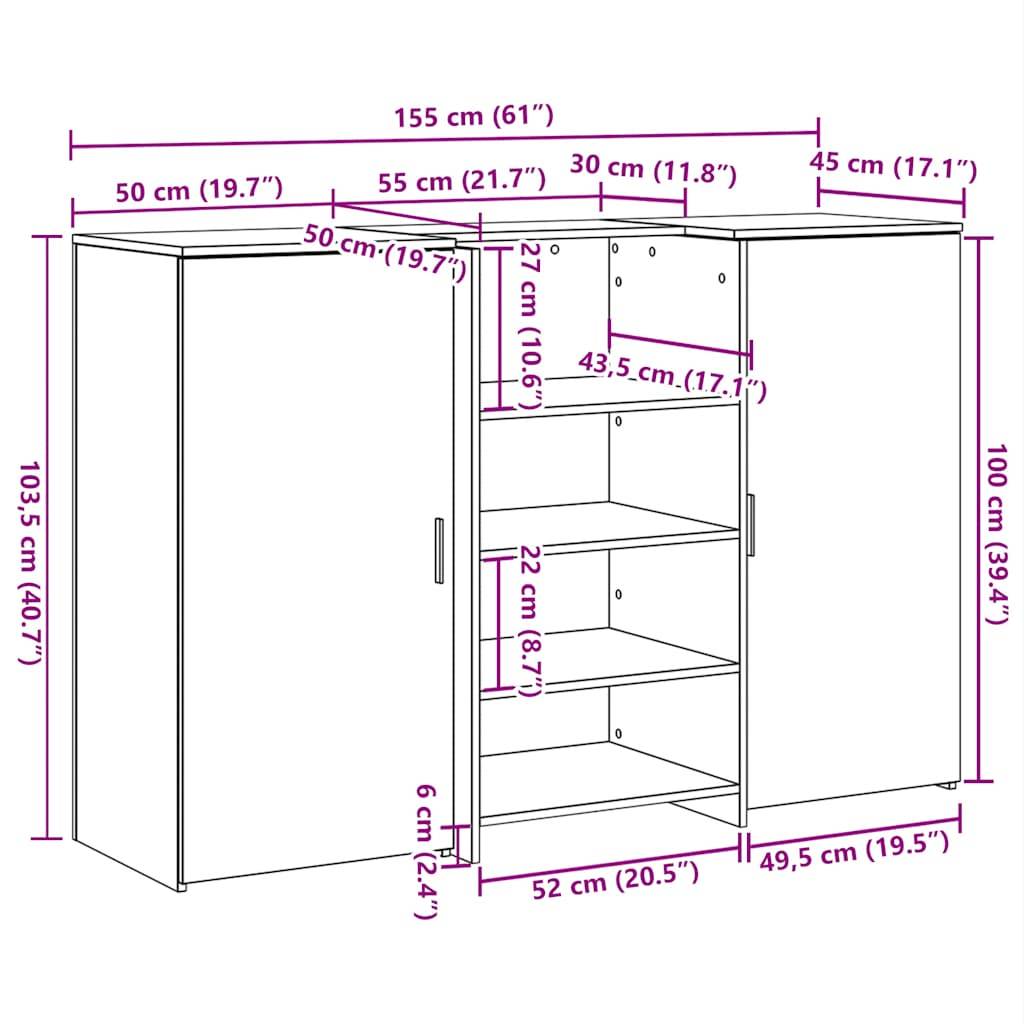 vidaXL Empfangstheke Artisan-Eiche 155x50x103,5 cm Holzwerkstoff