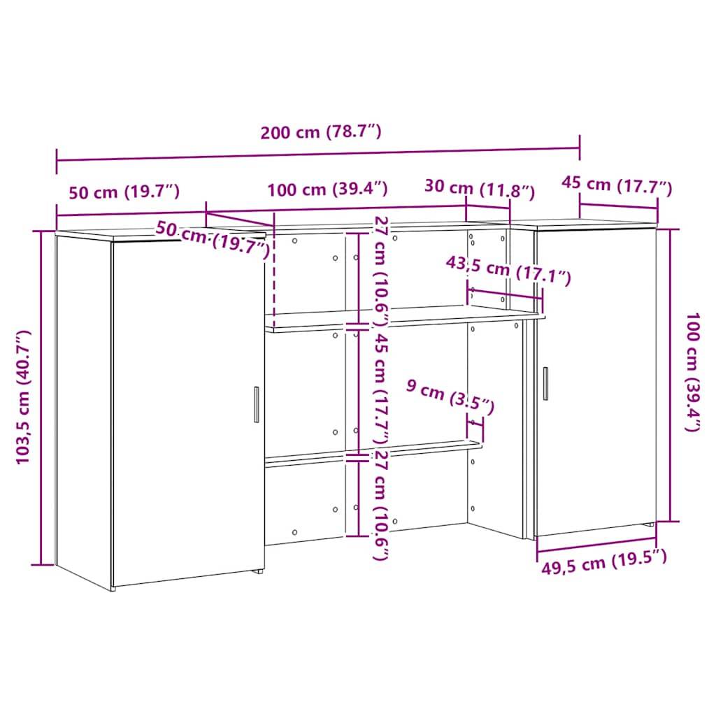vidaXL Empfangstheke Grau Sonoma 200x50x103,5 cm Holzwerkstoff