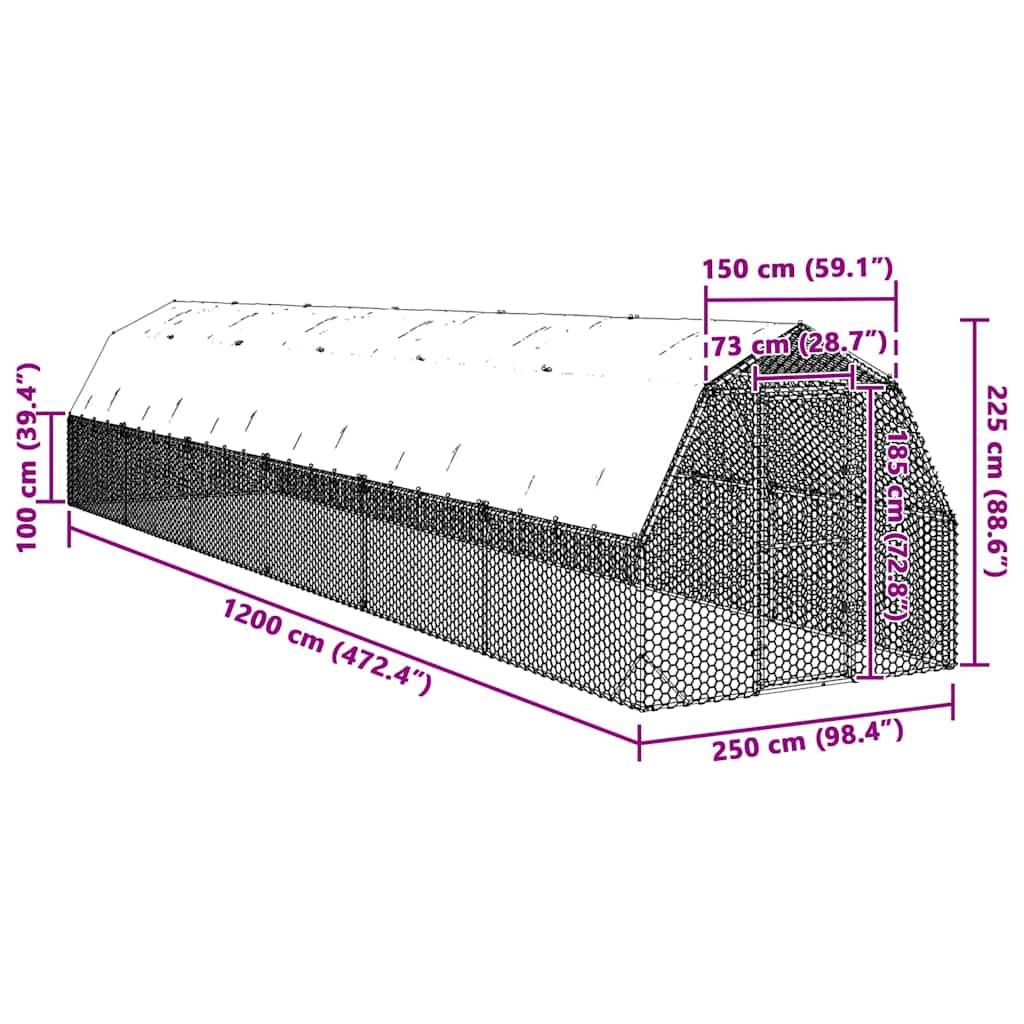 vidaXL Hühnerstall mit Dach 2,5x12x2,25 m Verzinkter Stahl