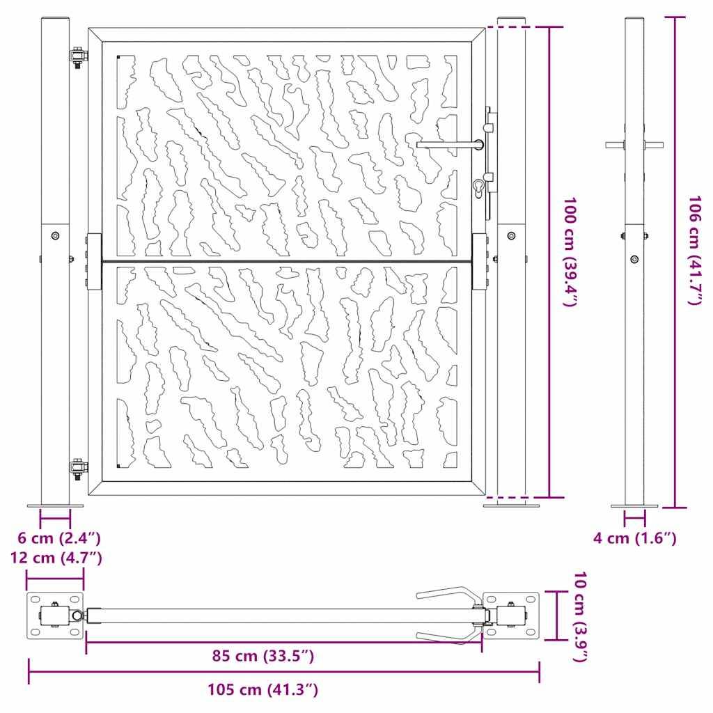 vidaXL Gartentor Schwarz 105x106 cm Stahl Spurendesign