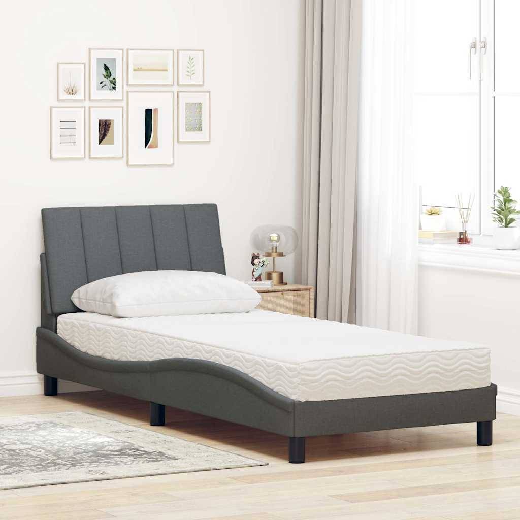 vidaXL Bett mit Matratze "Hanko" Dunkelgrau 90x200 cm Stoff