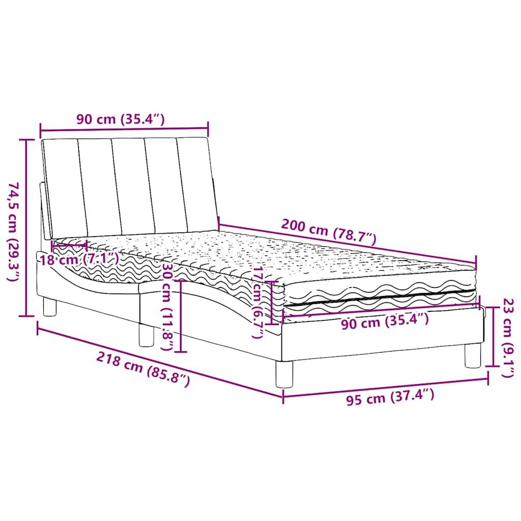 vidaXL Bett mit Matratze "Hanko" Dunkelgrau 90x200 cm Stoff