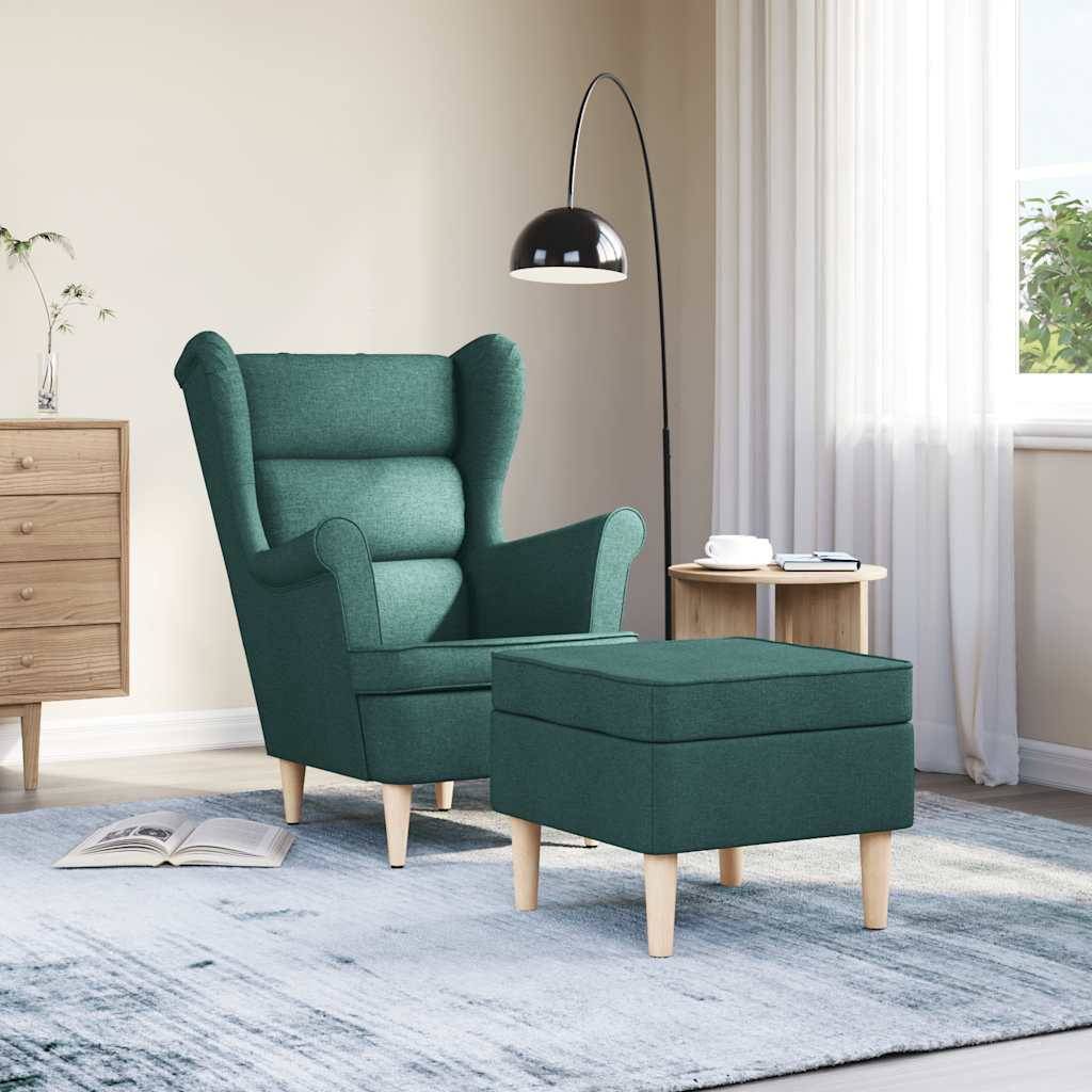vidaXL Sessel mit Fußhocker Dunkelgrün Stoff