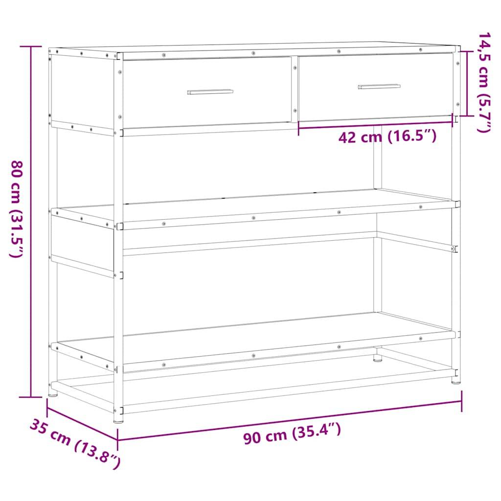 vidaXL Konsolentisch Räuchereiche 90x35x80 cm Holzwerkstoff