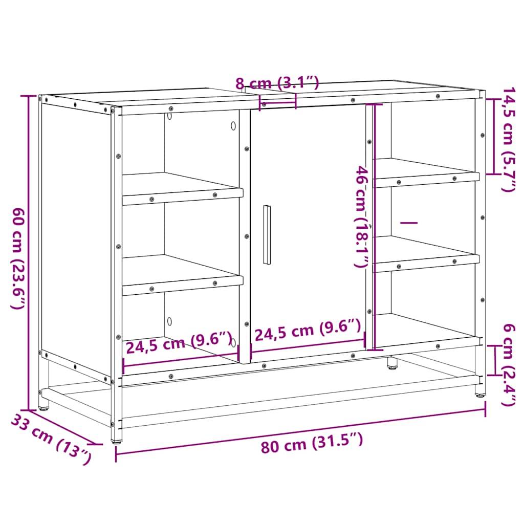 vidaXL Waschbeckenunterschrank Braun Eichen-Optik 80x33x60 cm