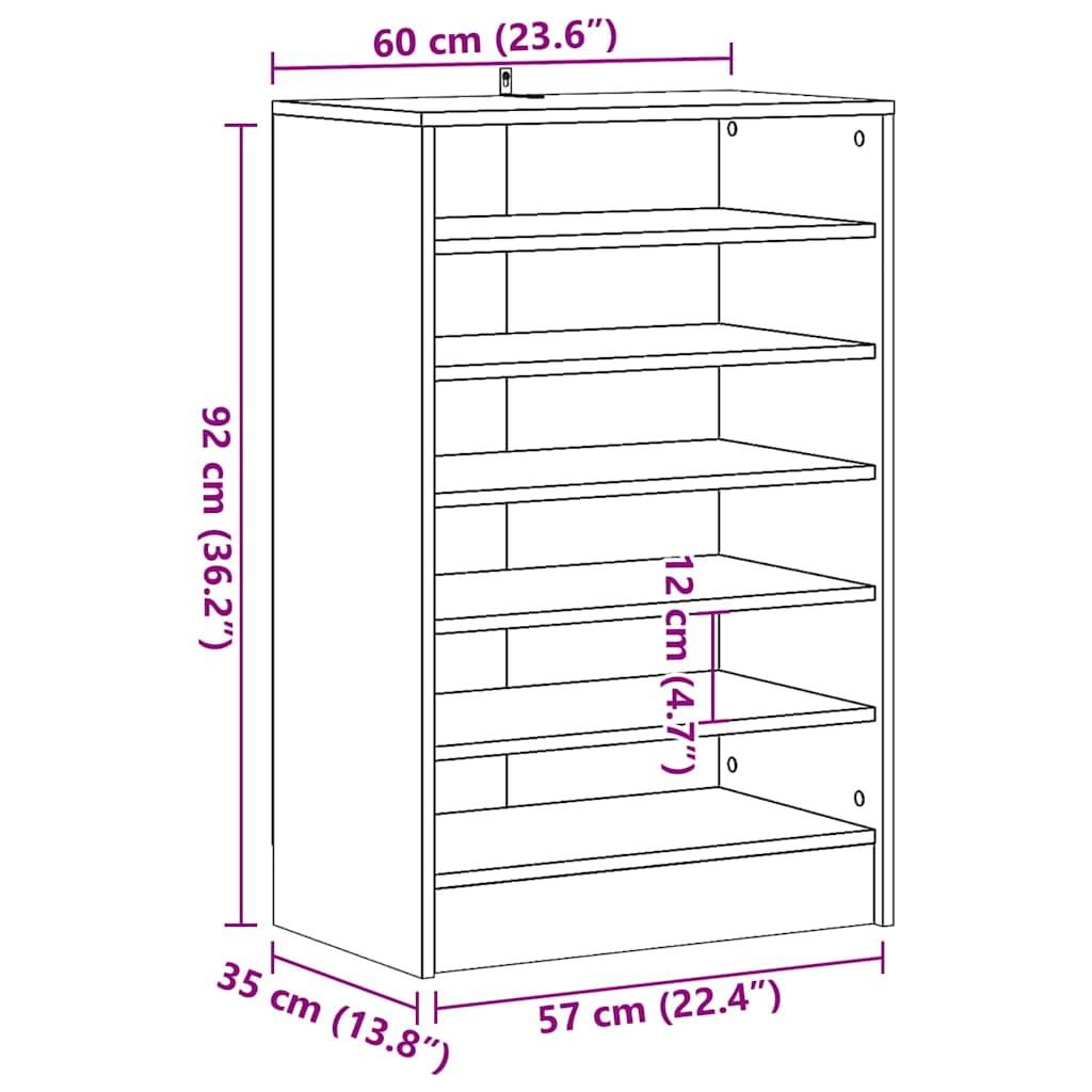 vidaXL Schuhschrank Artisan-Eiche 60x35x92 cm Holzwerkstoff