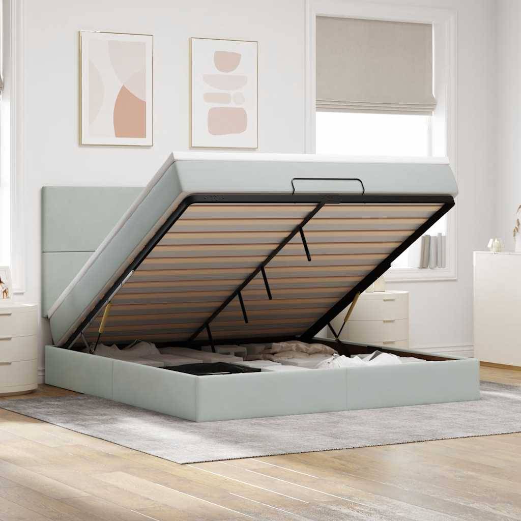 vidaXL Ottoman-Bett mit Matratzen & LEDs Hellgrau 160x200 cm Samt