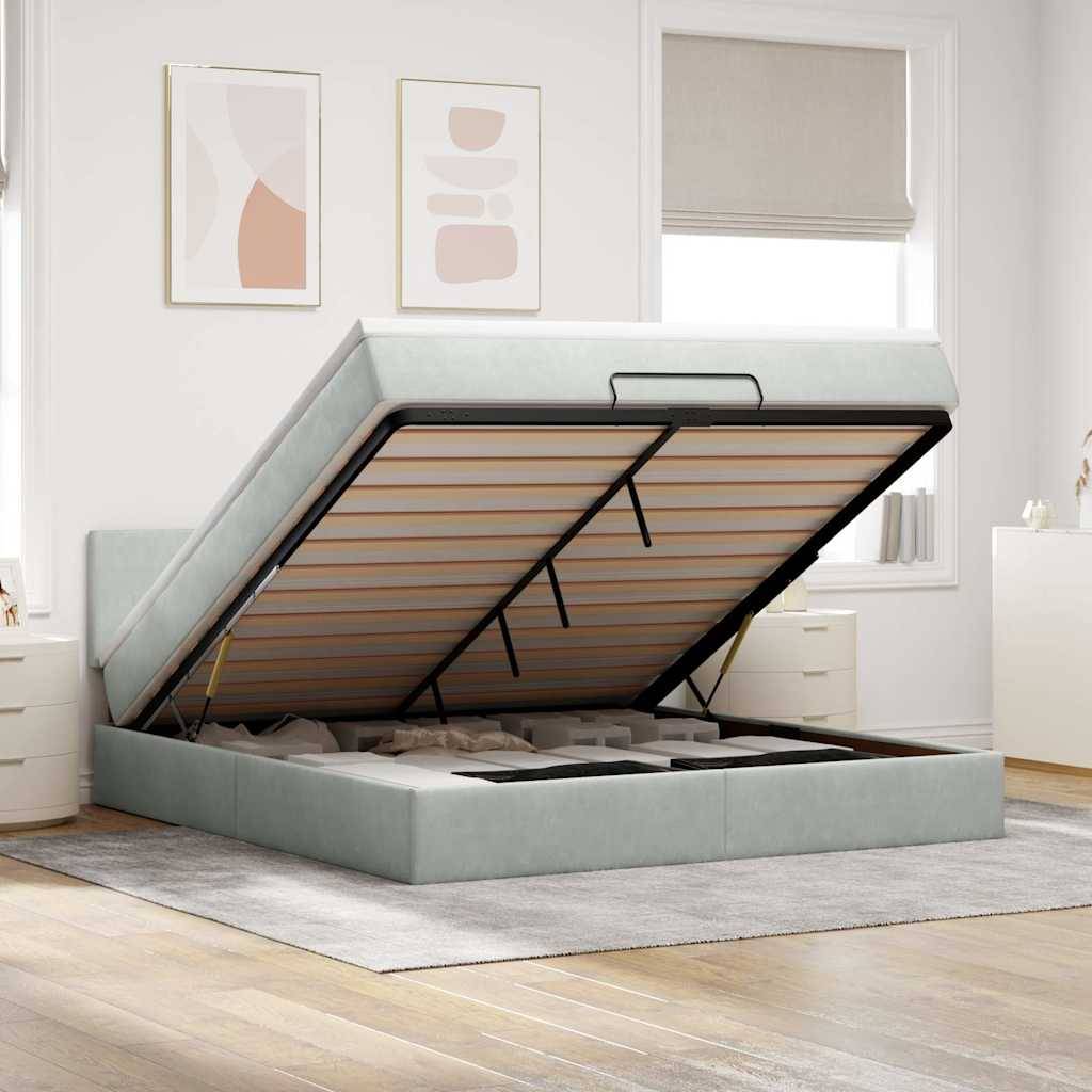 vidaXL Ottoman-Bett mit Matratze & LEDs Hellgrau 160x200 cm Samt