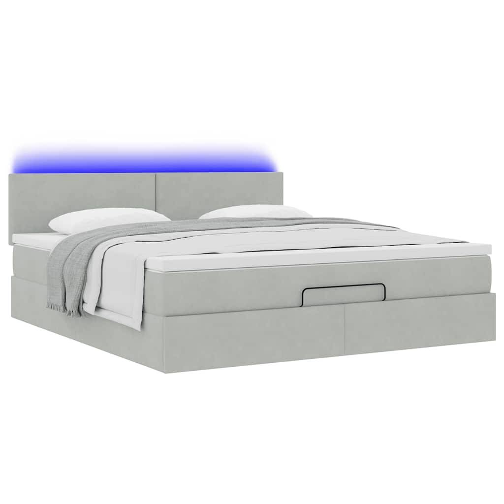 vidaXL Ottoman-Bett mit Matratze &amp; LEDs Hellgrau 160x200 cm Samt