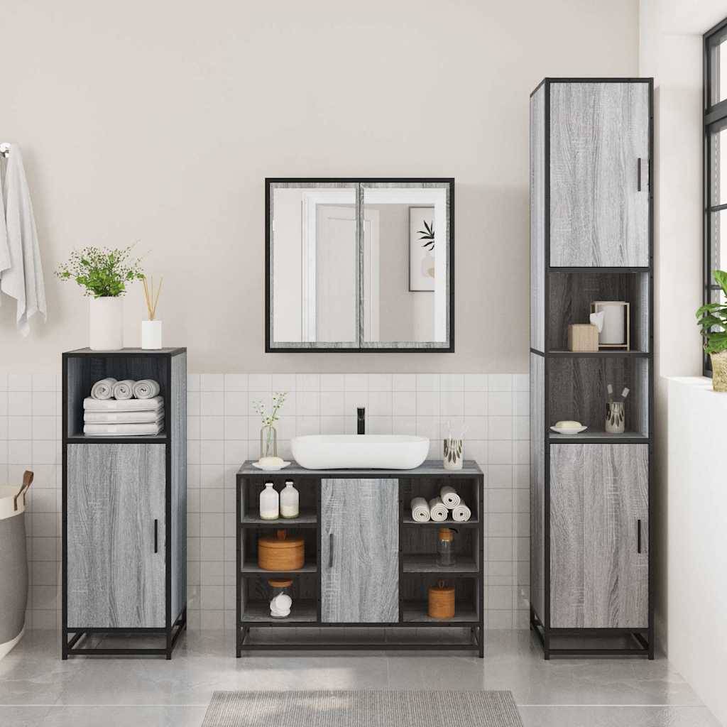 vidaXL 3-tlg. Badmöbel-Set Grau Sonoma Holzwerkstoff