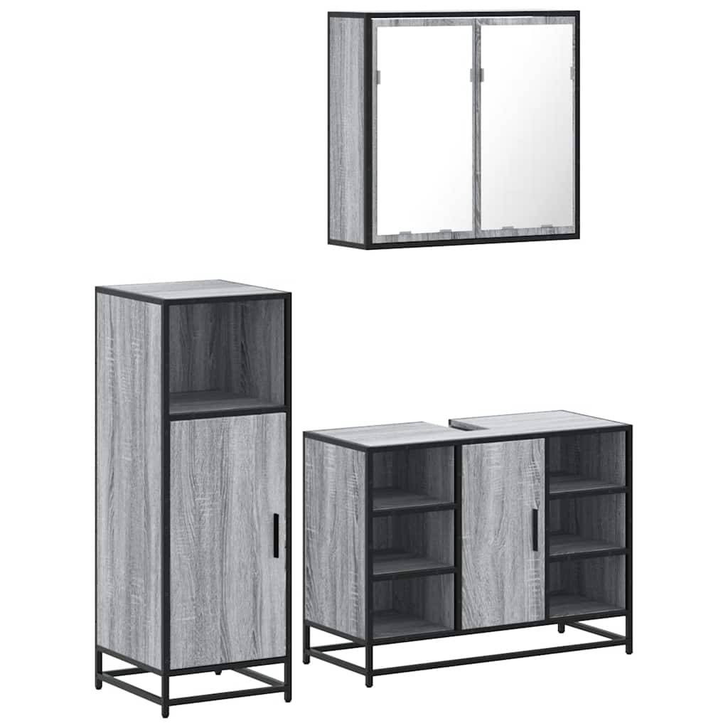 vidaXL 3-tlg. Badmöbel-Set Grau Sonoma Holzwerkstoff