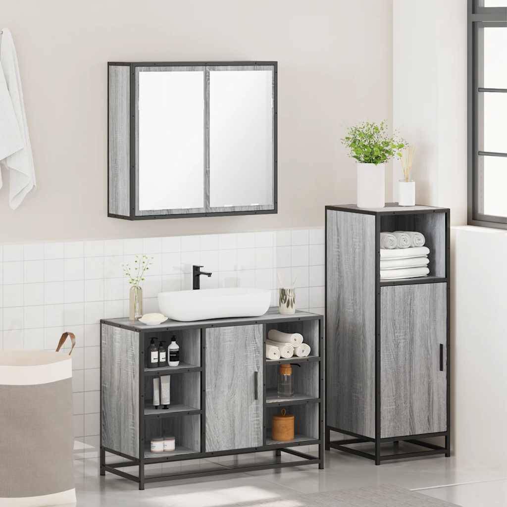 vidaXL 3-tlg. Badmöbel-Set Grau Sonoma Holzwerkstoff