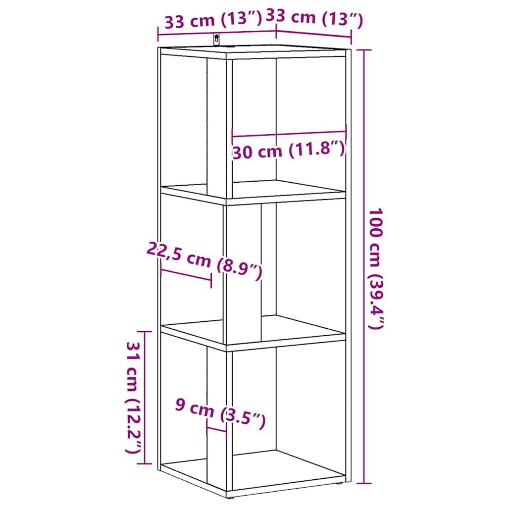 vidaXL Eckregal Altholz-Optik 33x33x100 cm Holzwerkstoff