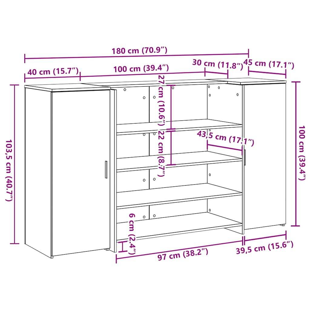 vidaXL Empfangstheke Grau Sonoma 180x50x103,5 cm Holzwerkstoff