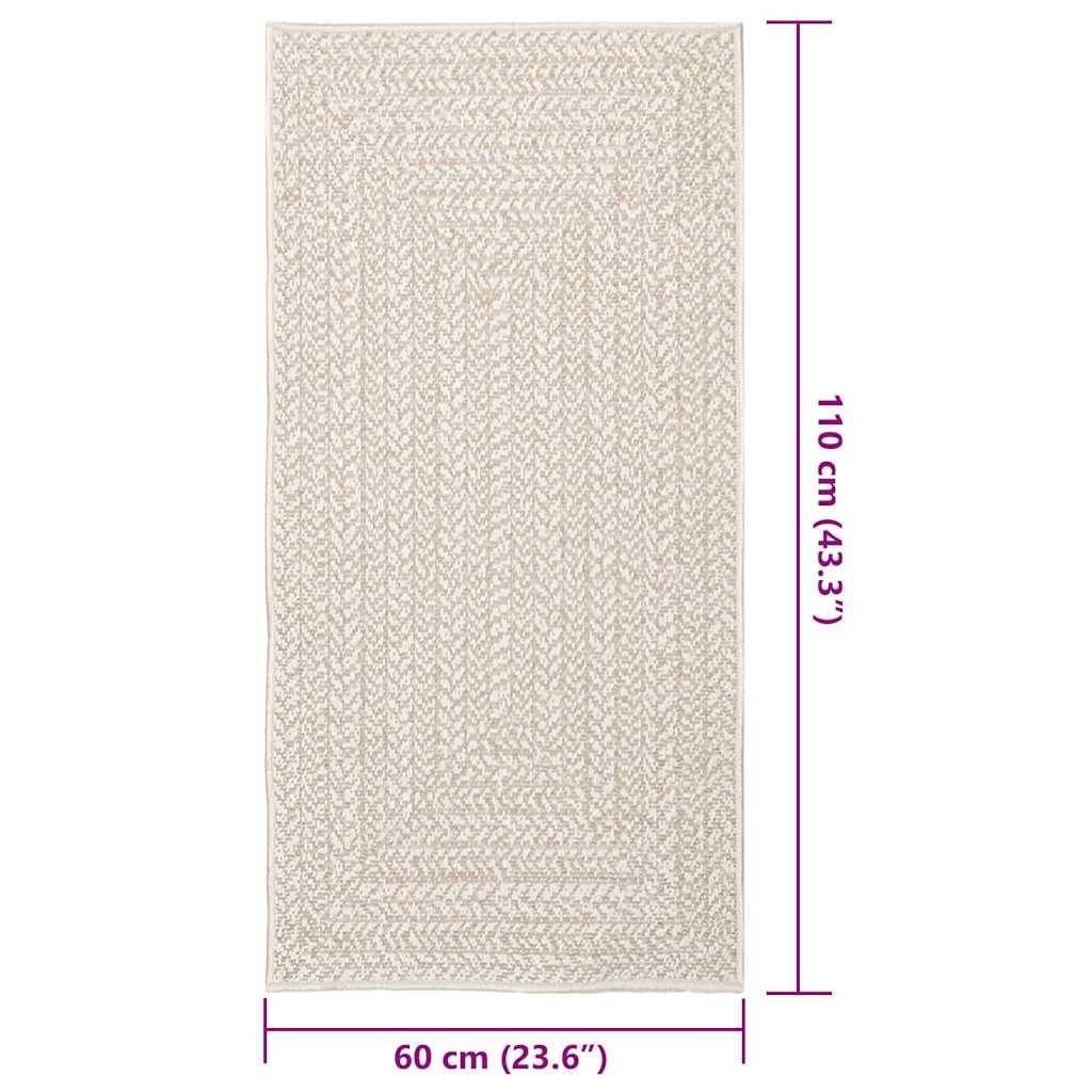 vidaXL Teppich ZIZUR Creme 60x110 cm Jute-Optik Indoor und Outdoor
