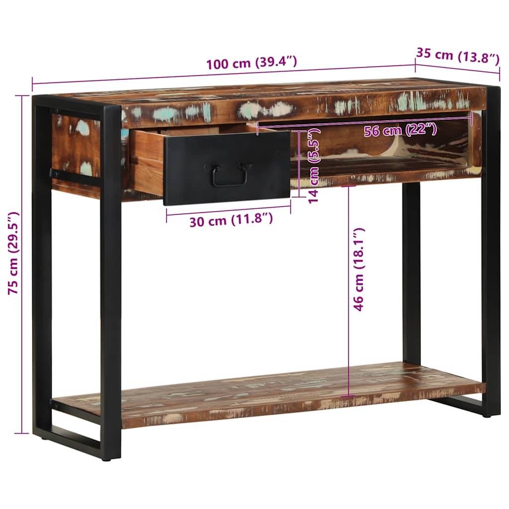 vidaXL Konsolentisch Mehrfarbig 100x35x75 cm Massivholz Altholz