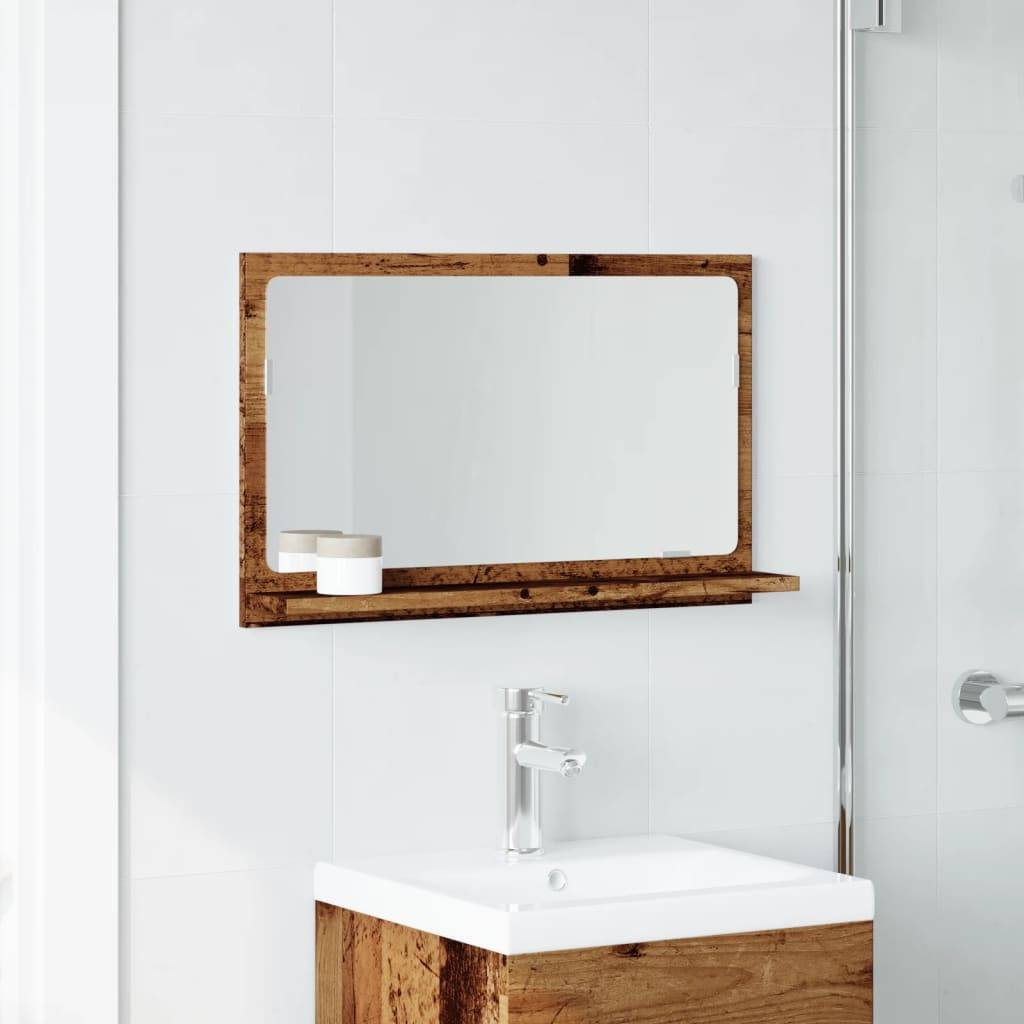 vidaXL Badspiegel mit Ablage Altholz-Optik 60x11x37 cm Holzwerkstoff