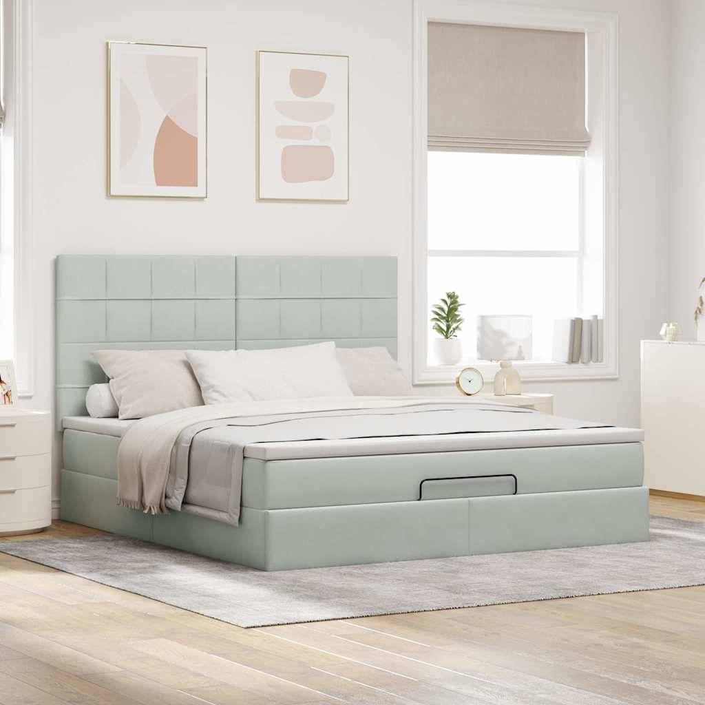 vidaXL Ottoman-Bett mit Matratzen Hellgrau 180x200 cm Samt
