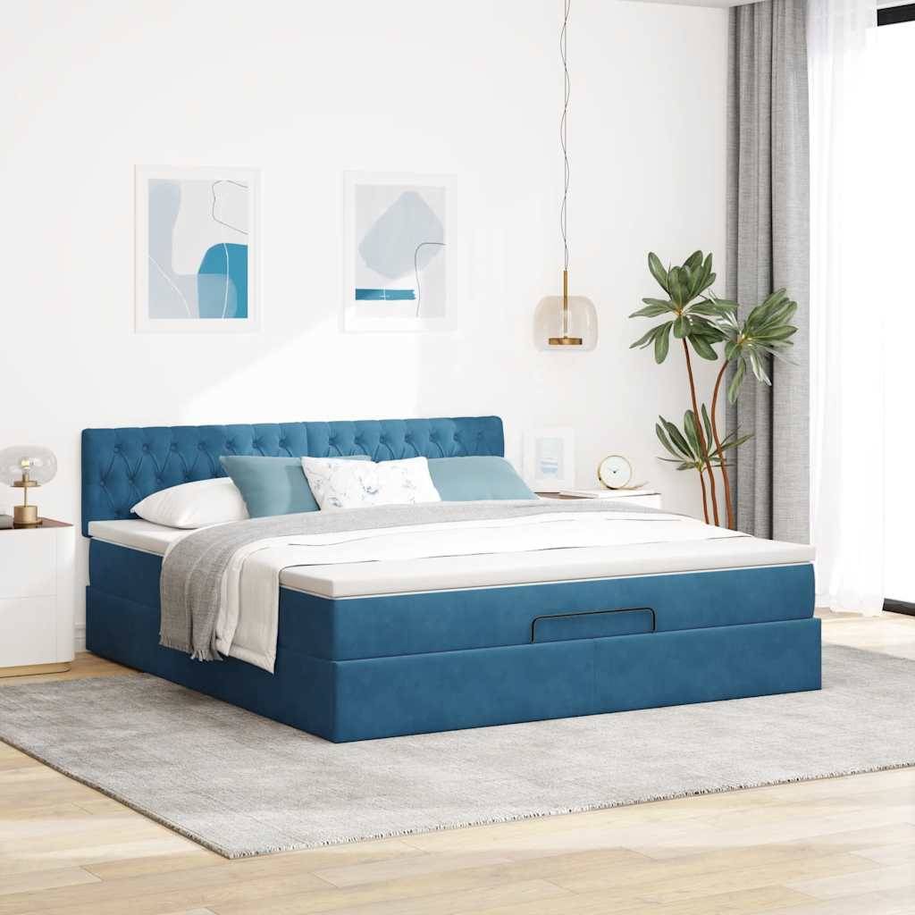 vidaXL Ottoman-Bett mit Matratze Dunkelblau 160x200 cm Samt
