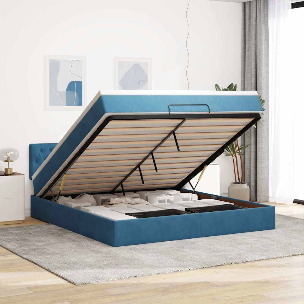 vidaXL Ottoman-Bett mit Matratze Dunkelblau 160x200 cm Samt