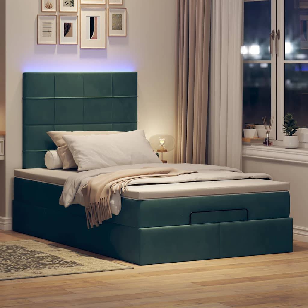 vidaXL Ottoman-Bett mit Matratzen & LEDs Dunkelgrün 120x200 cm Samt