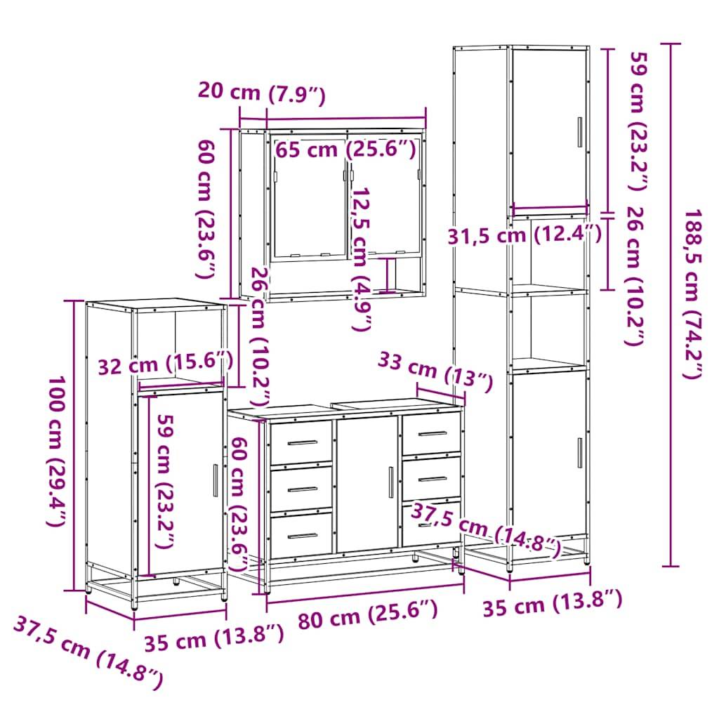 vidaXL 4-tlg. Badmöbel-Set Räuchereiche Holzwerkstoff