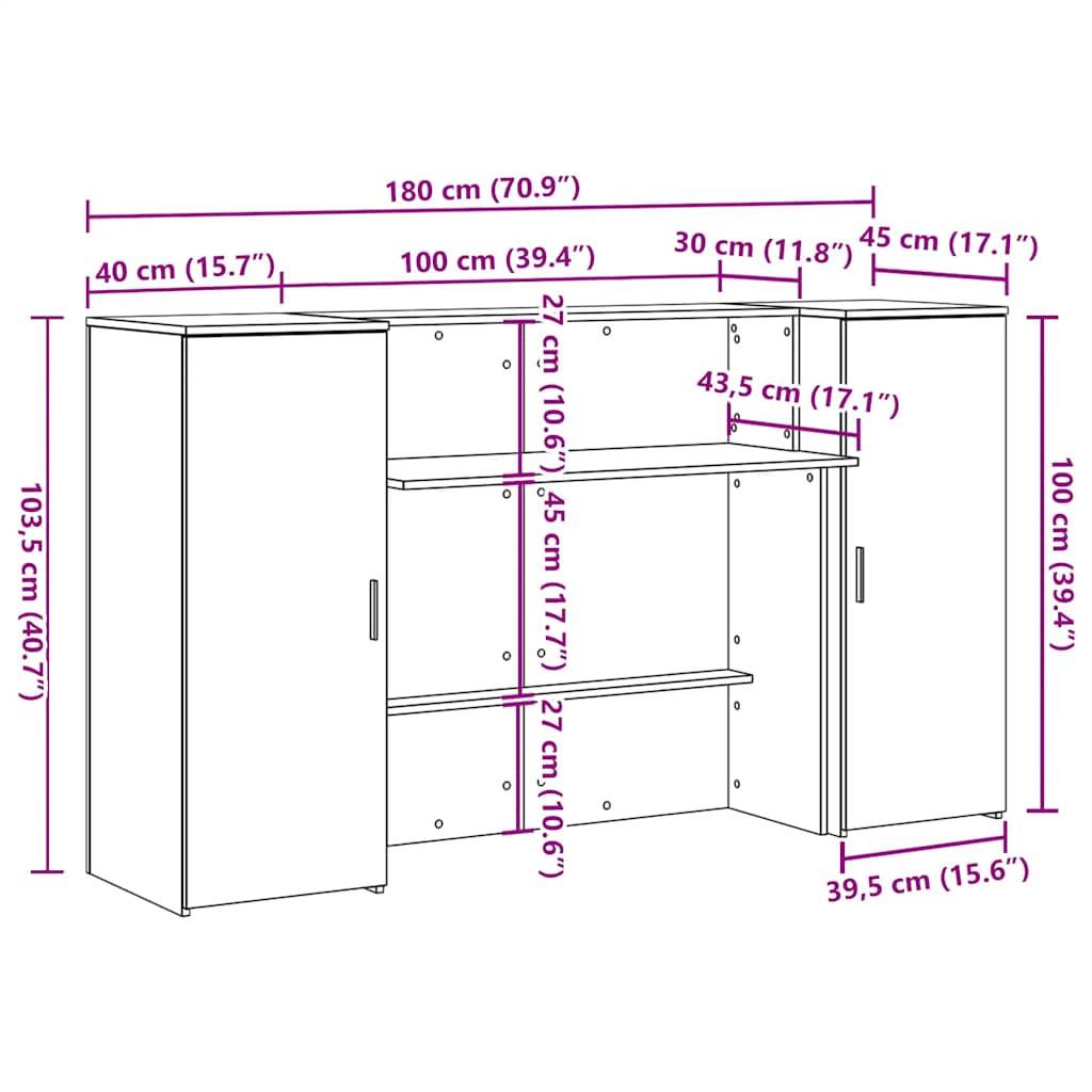 vidaXL Empfangstheke Grau Sonoma 180x50x103,5 cm Holzwerkstoff