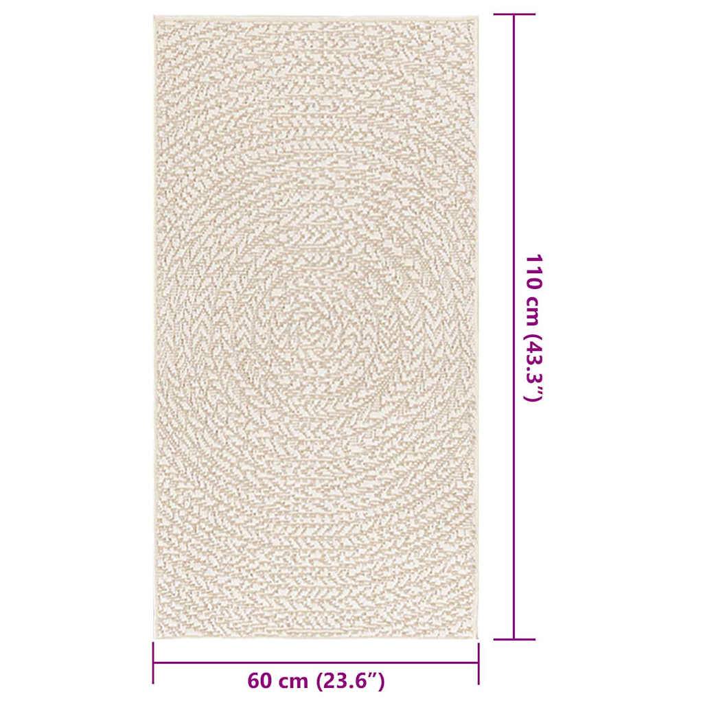 vidaXL Teppich ZIZUR Creme 60x110 cm Jute-Optik Indoor und Outdoor