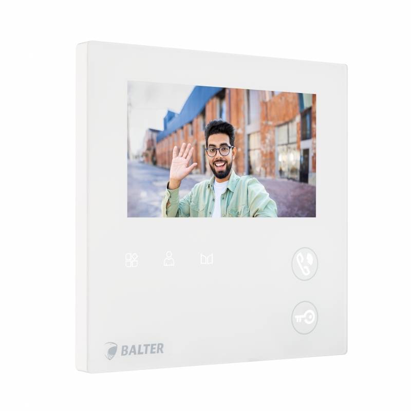 BALTER EVO-MINI Aufputz Video Türsprechanlage 2-Draht Komplett-Set 1-Familie 4 Monitore Anthrazitgrau - Weiß