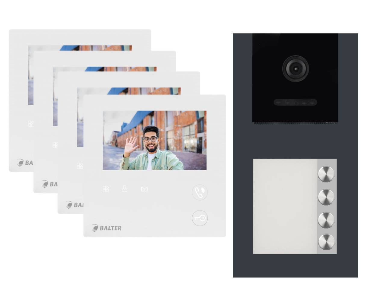 BALTER EVO-MINI Aufputz Video Türsprechanlage 2-Draht Komplett-Set 4-Familie Anthrazitgrau - Weiß