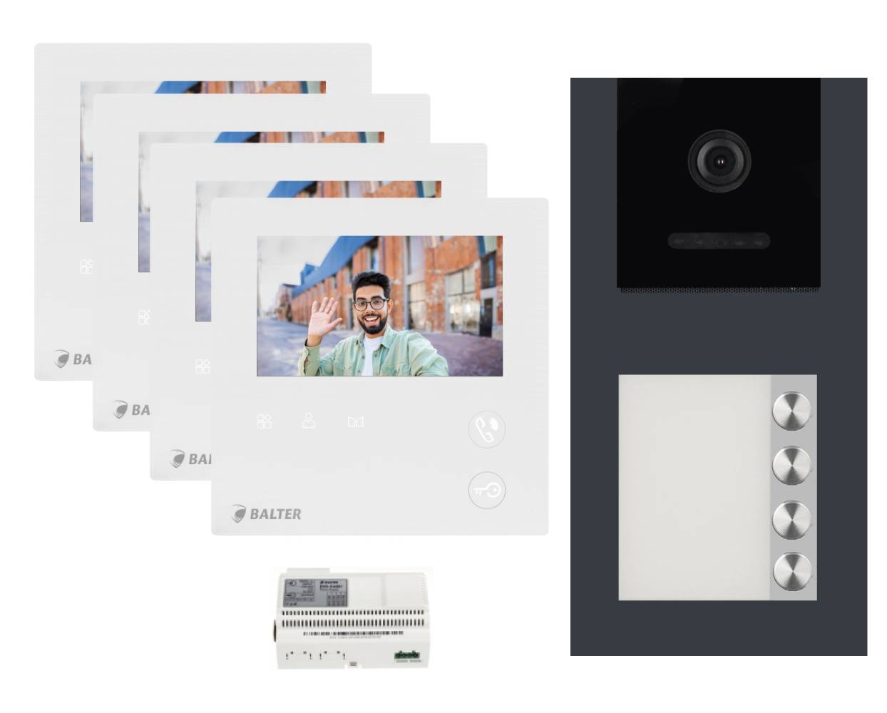 BALTER EVO-MINI Aufputz Video Türsprechanlage 2-Draht Komplett-Set 4-Familie Anthrazitgrau - Weiß