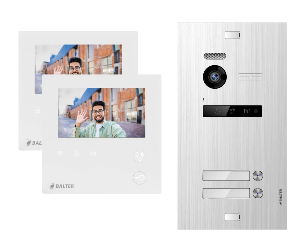 BALTER EVO-MINI Video Türsprechanlage 2-Draht Komplett-Set 2-Familie Silber - Weiß