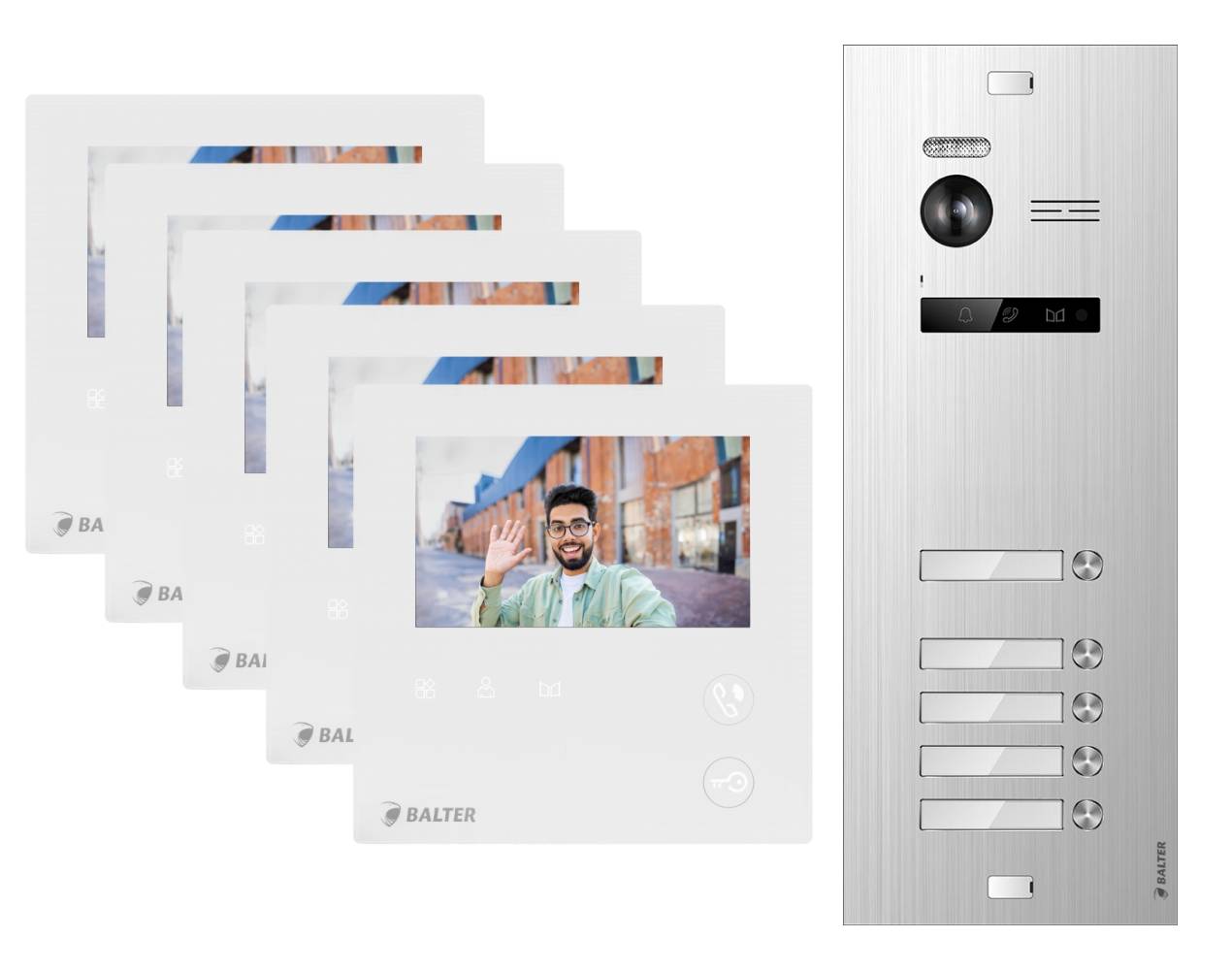 BALTER EVO-MINI Video Türsprechanlage 2-Draht Komplett-Set 5-Familie Silber - Weiß