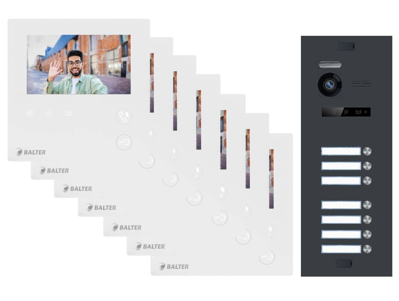 BALTER EVO-MINI Video Türsprechanlage 2-Draht Komplett-Set 7-Familie Anthrazitgrau - Weiß
