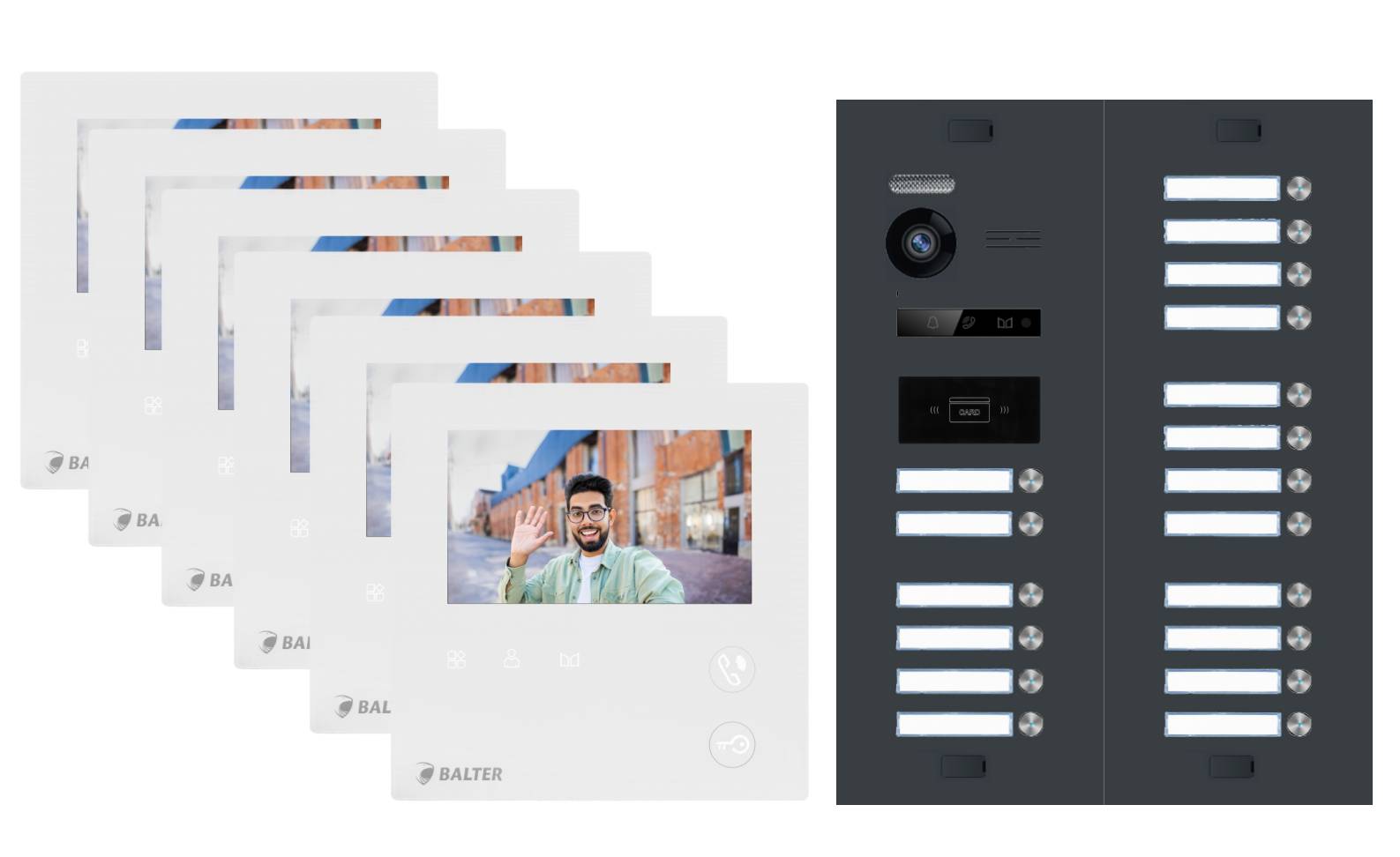 BALTER EVO-MINI Video Türsprechanlage 2-Draht Komplett-Set 18-Familie Anthrazitgrau - Weiß