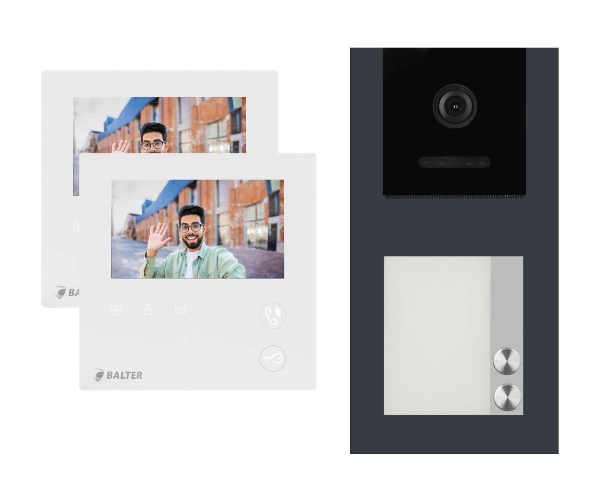 BALTER EVO-MINI Aufputz Video Türsprechanlage 2-Draht Komplett-Set 2-Familie Anthrazitgrau - Weiß
