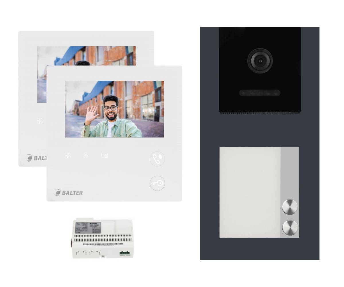 BALTER EVO-MINI Aufputz Video Türsprechanlage 2-Draht Komplett-Set 2-Familie Anthrazitgrau - Weiß