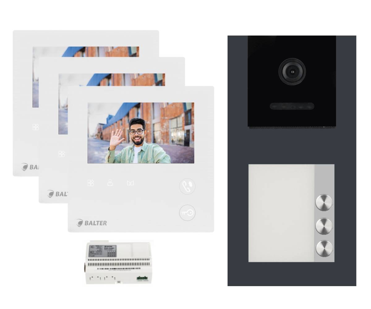 BALTER EVO-MINI Aufputz Video Türsprechanlage 2-Draht Komplett-Set 3-Familie Anthrazitgrau - Weiß