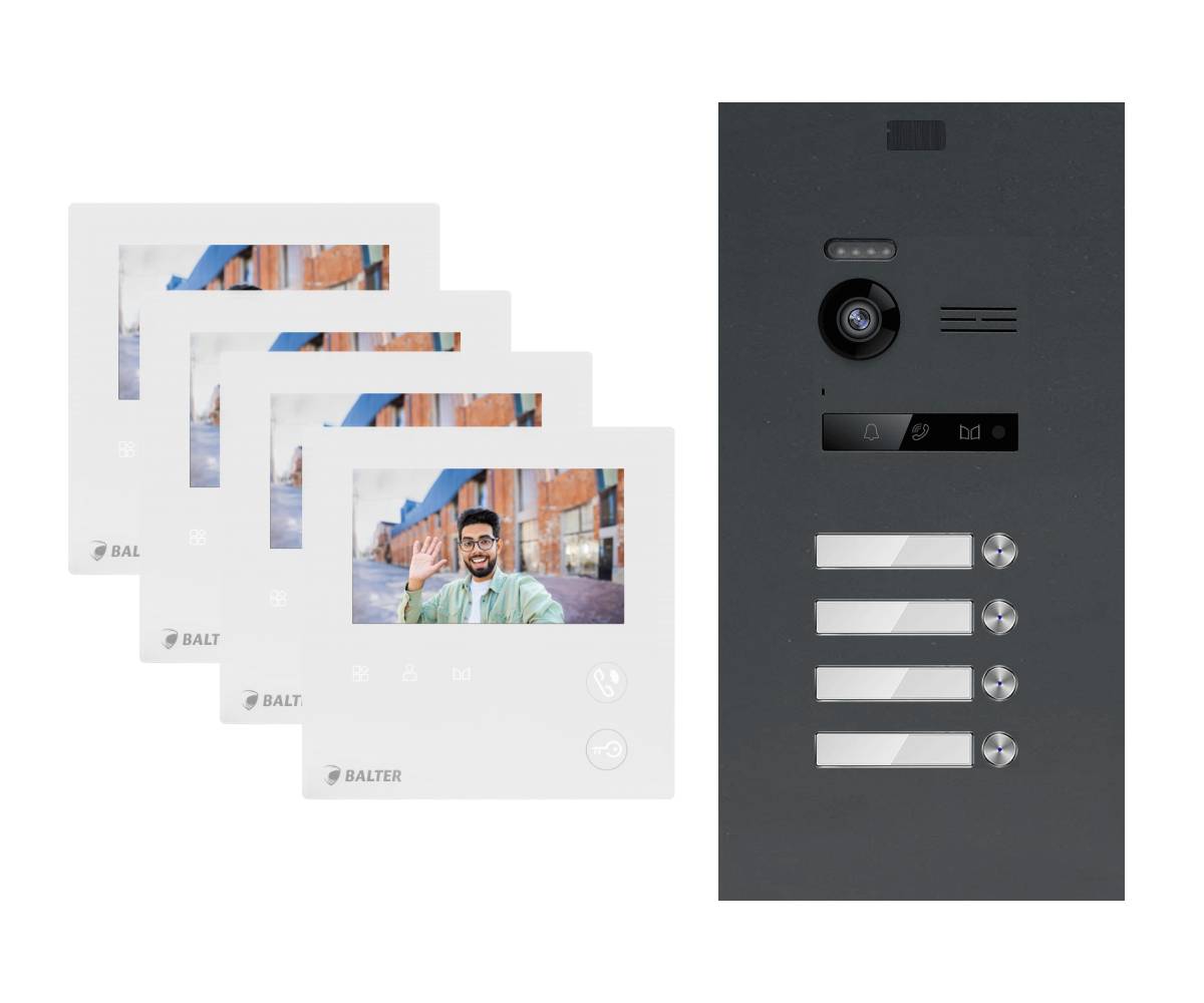 BALTER EVO-MINI Video Türsprechanlage 2-Draht Komplett-Set 4-Familie Anthrazitgrau - Weiß
