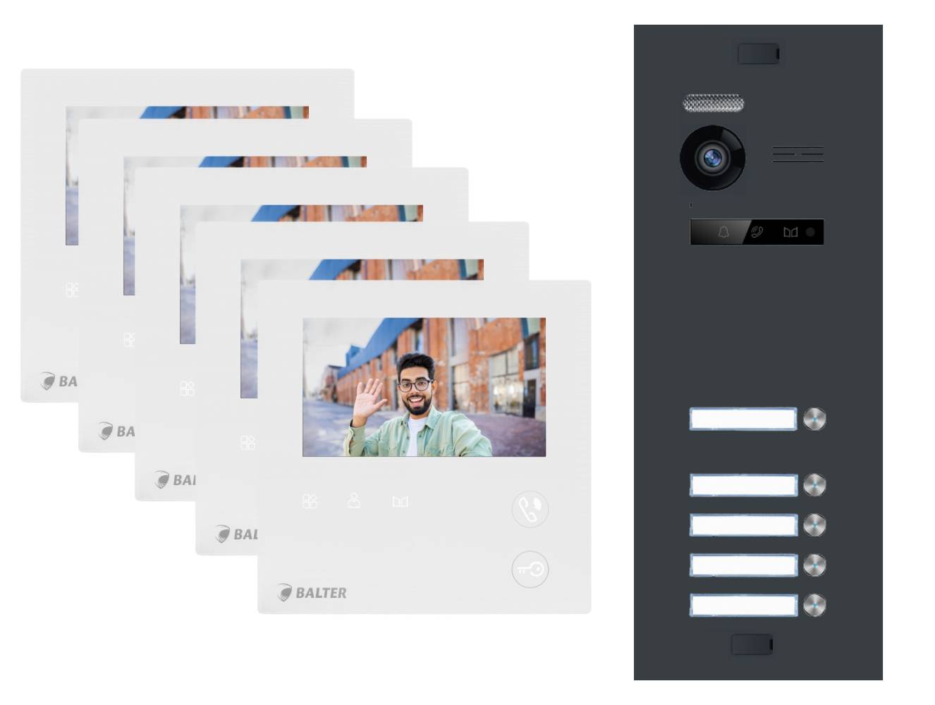 BALTER EVO-MINI Video Türsprechanlage 2-Draht Komplett-Set 5-Familie Anthrazitgrau - Weiß